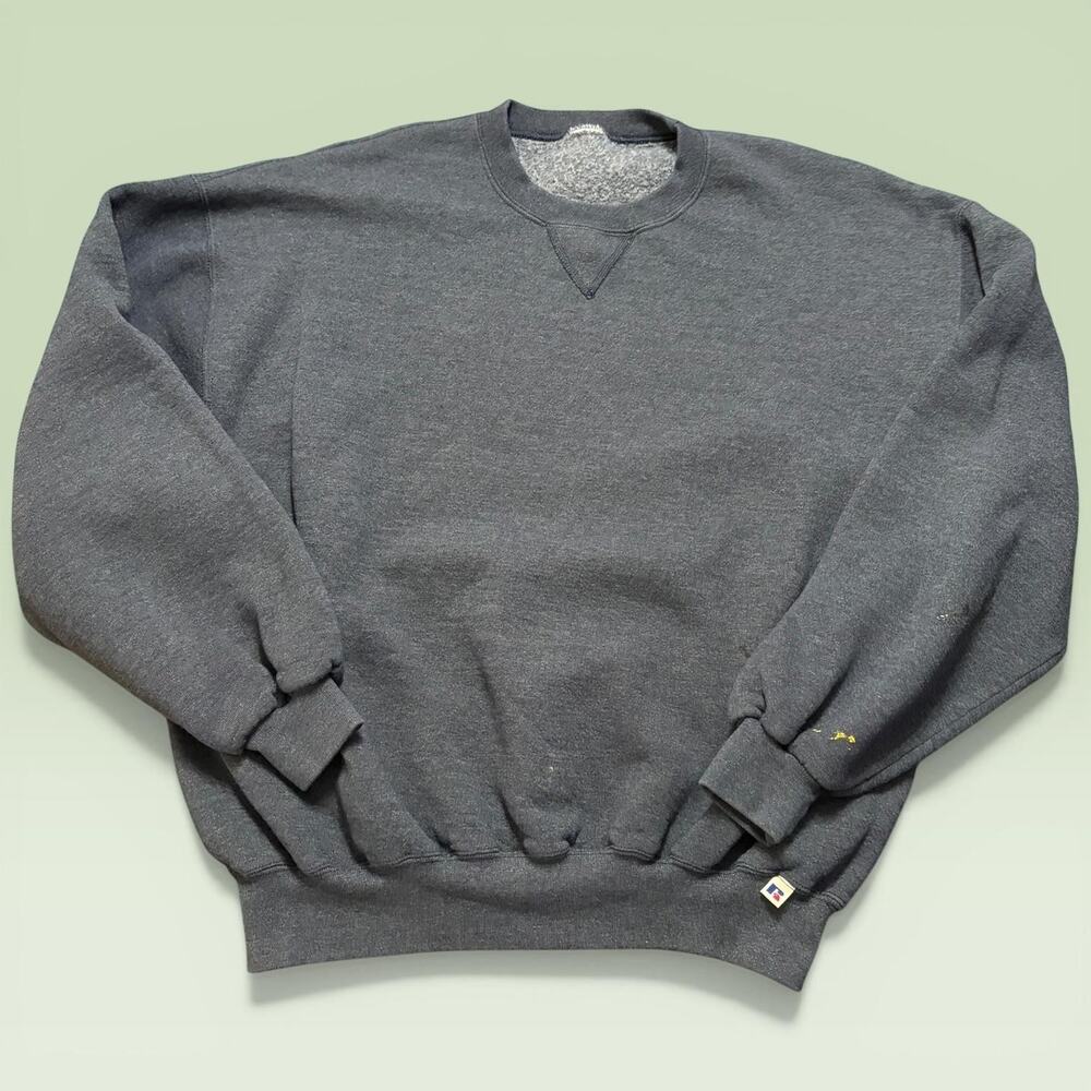 Russell Athletic Sweatshirt Mens 2XL Blue Fleece Crewneck Pullover Blank Solid